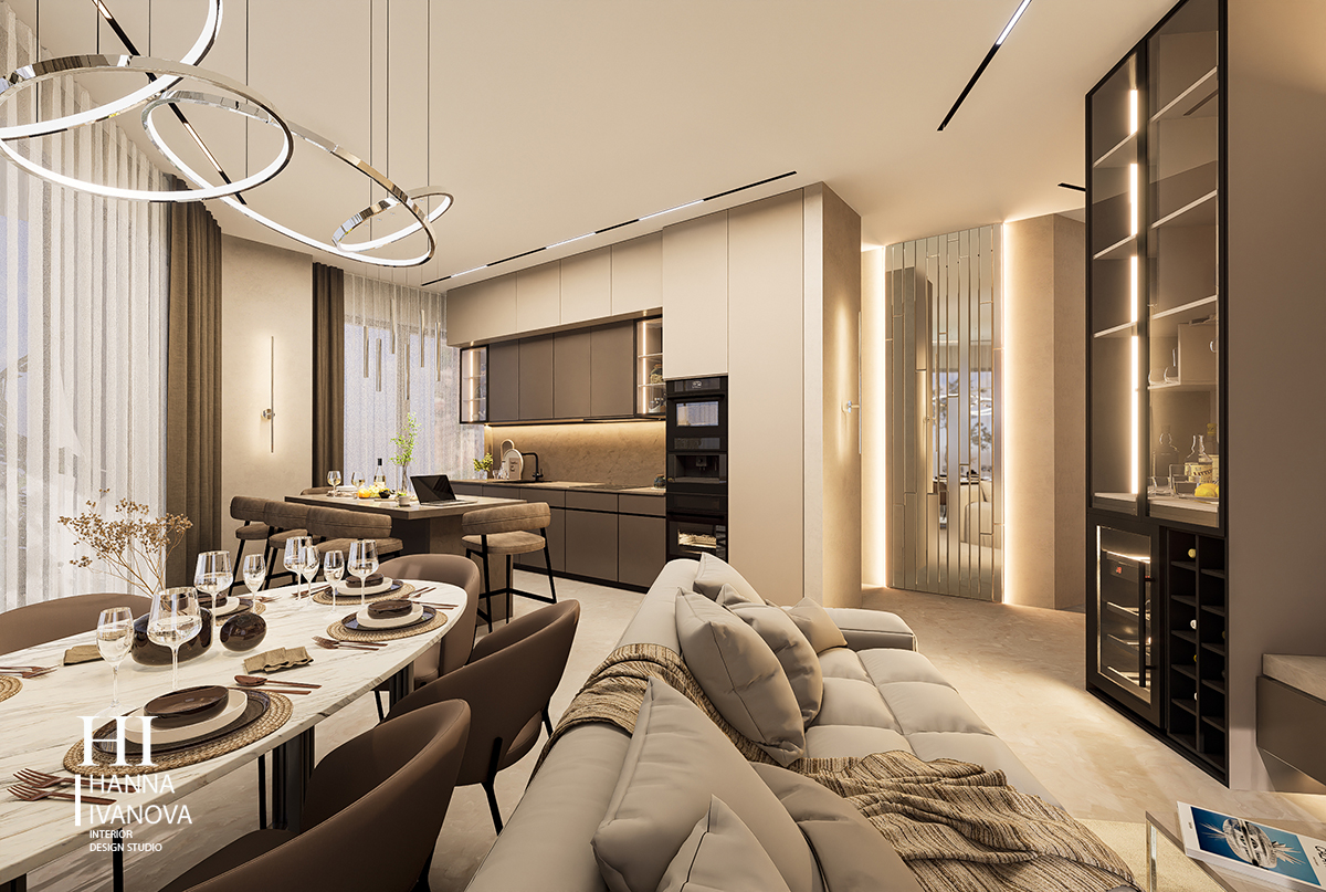 Дизайн кухни в квартире ЖК Бартоломео, 83 м²